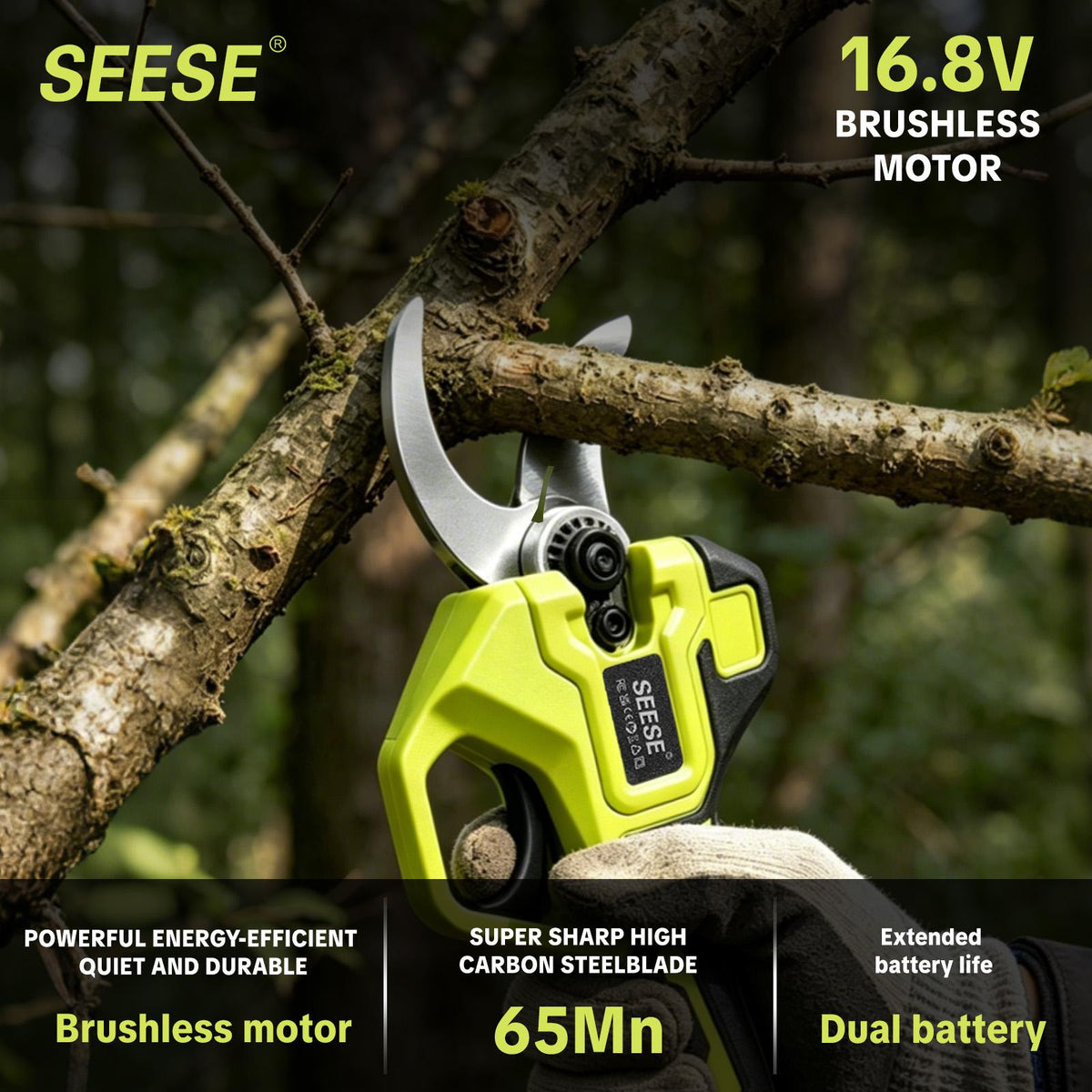 Cordless Electric Garden Pruning Shears, 1.25‑Inch Cutting Diameter Brushless Power Pruner with Dual 21V Batteries for Tree and Flower Trimming