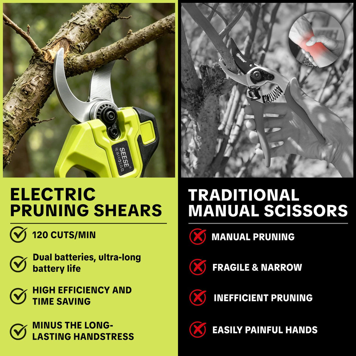 Cordless Electric Garden Pruning Shears, 1.25‑Inch Cutting Diameter Brushless Power Pruner with Dual 21V Batteries for Tree and Flower Trimming
