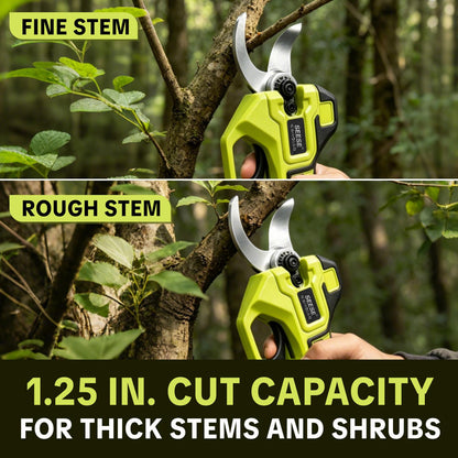 Cordless Electric Garden Pruning Shears, 1.25‑Inch Cutting Diameter Brushless Power Pruner with Dual 21V Batteries for Tree and Flower Trimming